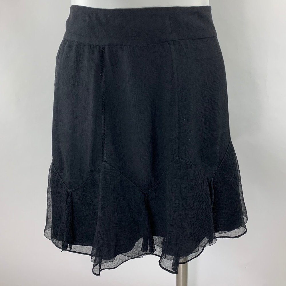 DKNY Donna Karan New York 100% Silk Flirty Flared Classic Black Skirt Size 8